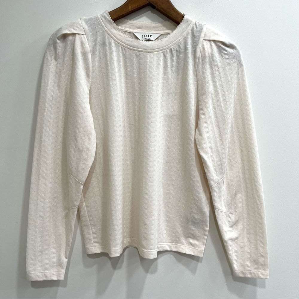 Joie Stanton Textured Long Sleeve Top Porcelain Ivory Puff Structured Shoulders